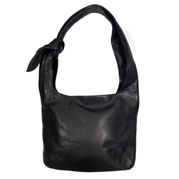 LUPO Handbags - LUPO Slouchy Knotted Strap Oversized Hobo Black Leather Bag